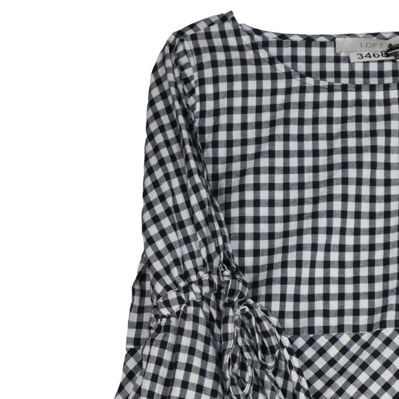 Ann Taylor Loft Blouse Women PS Small Petite Black White Gingham Split Sleeves - Picture 7 of 13